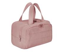 Cureaway Travel Cosmetic Bag, Cureaway Large Capacity Wide-Open Travel Cosmetic Bag, Waterproof Portable Pouch Open Flat Toiletry Bags, Dry-and-Wet Separation (Pink)