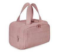 Cureaway Travel Cosmetic Bag, Cureaway Large Capacity Wide-Open Travel Cosmetic Bag, Waterproof Portable Pouch Open Flat Toiletry Bags, Dry-and-Wet Separation (Dark Pink)