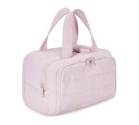 Cureaway Travel Cosmetic Bag, Cureaway Large Capacity Wide-Open Travel Cosmetic Bag, Waterproof Portable Pouch Open Flat Toiletry Bags, Dry-and-Wet Separation (Pink)
