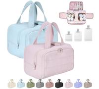 Cureaway Travel Cosmetic Bag, Curetoaway Large Capacity Wide-Open Travel Cosmetic Bag, 4-in-1 Puffy Multi-Functional Toiletry Bag for Women, Dry-and-Wet Separation with 4 Compartments (2pcs-C)