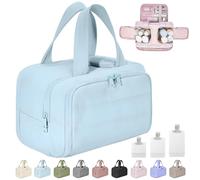 Cureaway Travel Cosmetic Bag, Curetoaway Large Capacity Wide-Open Travel Cosmetic Bag, 4-in-1 Puffy Multi-Functional Toiletry Bag for Women, Dry-and-Wet Separation with 4 Compartments (Blue)