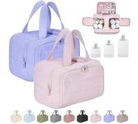 Cureaway Travel Cosmetic Bag, Curetoaway Large Capacity Wide-Open Travel Cosmetic Bag, 4-in-1 Puffy Multi-Functional Toiletry Bag for Women, Dry-and-Wet Separation with 4 Compartments (2pcs-A)