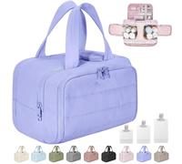 Cureaway Travel Cosmetic Bag, Curetoaway Large Capacity Wide-Open Travel Cosmetic Bag, 4-in-1 Puffy Multi-Functional Toiletry Bag for Women, Dry-and-Wet Separation with 4 Compartments (Purple)