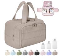Cureaway Travel Cosmetic Bag, Curetoaway Large Capacity Wide-Open Travel Cosmetic Bag, 4-in-1 Puffy Multi-Functional Toiletry Bag for Women, Dry-and-Wet Separation with 4 Compartments (Brown)