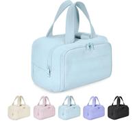 Cureaway Travel Cosmetic Bag, Curetoaway Large Capacity Wide-Open Travel Cosmetic Bag, Curetoaway Cosmetic Bag with Divider and Handle Lightweight Waterproof (Blue)