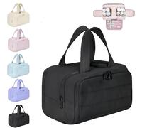 Cureaway Travel Cosmetic Bag, Large Capacity Wide Open Cosmetic Bag, Open Flat Toiletry Bags with Divider and Handle, for Women's Travel Storage