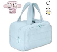 Cureaway Travel Cosmetic Bag, Large Capacity Wide-Open Cosmetic Bags, Waterproof Portable Pouch Open Flat Toiletry Bags, Dry-and-Wet Separation (Blue)