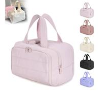 Cureaway Travel Cosmetic Bag, Large Capacity Wide-Open Travel Cosmetic Bag. 4-in-1 Puffy Multi-Functional Toiletry Bags, Suitable for Daily Travels and outings (Light Pink)