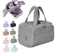 Cureaway Travel Cosmetic Bag, Large Capacity Wide-Open Travel Cosmetic Bag, 4-in-1 Puffy Multi-Functional Toiletry Bag, Waterproof Open Flat Toiletry Bags with Handle (Grey)