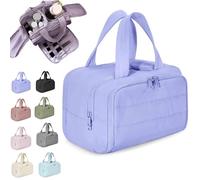 Cureaway Travel Cosmetic Bag, Large Capacity Wide-Open Travel Cosmetic Bag, 4-in-1 Puffy Multi-Functional Toiletry Bag, Waterproof Open Flat Toiletry Bags with Handle (Purple)