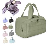 Cureaway Travel Cosmetic Bag, Large Capacity Wide-Open Travel Cosmetic Bag, 4-in-1 Puffy Multi-Functional Toiletry Bag, Waterproof Open Flat Toiletry Bags with Handle (Green)