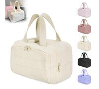Cureaway Travel Cosmetic Bag, Large Capacity Wide-Open Travel Cosmetic Bag. 4-in-1 Puffy Multi-Functional Toiletry Bags, Suitable for Daily Travels and outings (Off-White)