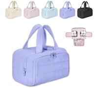 Cureaway Travel Cosmetic Bag, Large Capacity Wide-Open Travel Cosmetic Bag, Wash Pouch Portable Hanging Organizer (Purple)