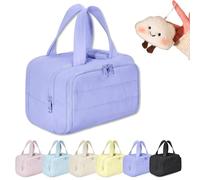 Cureaway Travel Cosmetic Bag, Large Capacity Wide-Open Travel Cosmetic Bag, Waterproof Portable Pouch Open Flat Toiletry Bags, Dry-and-Wet Separation, for Women with Divider and Handle (Purple)