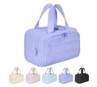 Cureaway Travel Cosmetic Bag, Large Capacity Wide-Open Travel Cosmetic Bag, Waterproof Portable Pouch Open Flat Toiletry Bags, Dry-and-Wet Separation (Purple)