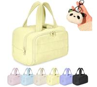Cureaway Travel Cosmetic Bag, Large Capacity Wide-Open Travel Cosmetic Bag, Waterproof Portable Pouch Open Flat Toiletry Bags, Dry-and-Wet Separation, for Women with Divider and Handle (Yellow)