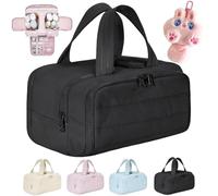 Cureaway Travel Cosmetic Bag,Lightweight Waterproof 4-in-1 Puffy Multi-Functional Toiletry Bag for Women,Large Capacity Wide-Open Travel Cosmetic Bag,Portable Hanging Organizer (Black-b, Same Size)