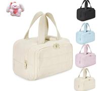 Cureaway Travel Cosmetic Bag, Toiletries Travel Bag, 0.6lb Lightweight Large Capacity Wide-Open Cosmetic Bag with Handle for Traveling, Accessories, Toiletries (Beige)
