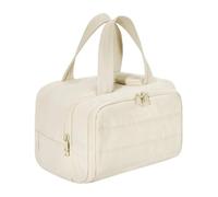 Cureaway Trousse de maquillage de voyage de grande capacité avec 4 compartiments, étanche et plate, organiseur de toilette à suspendre avec séparation sèche et humide pour femme, beige, Trousse de
