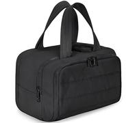 Cureaway Trousse de maquillage de voyage de grande capacité avec 4 compartiments, étanche et plate, organiseur de toilette à suspendre avec séparation sèche et humide pour femme, Noir , Trousse de