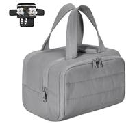 Cureaway Trousse de toilette de voyage, grande capacité, grande ouverture, étanche, portable, avec séparateur et poignée pour femme, gris, Mode