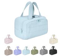 CureawayTravel Bag,4-in-1 Puffy Multi-Functional Toiletry Bag for Women,Large Capacity Wide-Open Travel Cosmetic Bag,for Womentraveling, Essentials Toiletries (Light Blue)