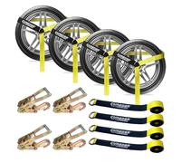 Cureder Lot de 4 sangles d'arrimage de voiture pour remorques - 5,1 x 243,8 cm avec sangle de pneu de 1,5 kg de charge de travail sûre, sangles réglables avec crochets à pression pour voiture, camion,