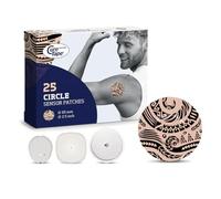 CureTape Lot de 25 pansements sensoriels pour Freestyle Libre 3 & Dexcom G7 - Pansements de fixation étanches - Diamètre 65 mm (design tatouage) - Hypoallergéniques et doux pour la peau