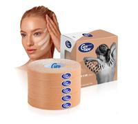 CureTape Lot de 5 rouleaux de bandes de kinésiologie (1 cm x 5 m), beiges, imperméables, sans latex, adhérence extra longue, idéal pour lymphataping et traitement des cicatrices, certifié TÜV