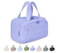 Curetoaway Travel Cosmetic Bag, Cureaway Large Capacity Wide-Open Travel Cosmetic Bag, 4-in-1 Waterproof Portable Puffy Makeup Package, with 4 Compartments and Handle (Purple)