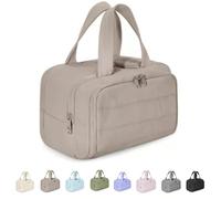 Curetoaway Travel Cosmetic Bag, Cureaway Large Capacity Wide-Open Travel Cosmetic Bag, 4-in-1 Waterproof Portable Puffy Makeup Package, with 4 Compartments and Handle (Khaki)