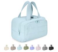 Curetoaway Travel Cosmetic Bag, Cureaway Large Capacity Wide-Open Travel Cosmetic Bag, 4-in-1 Waterproof Portable Puffy Makeup Package, with 4 Compartments and Handle (Blue)
