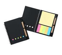 curfair Bloc-notes compact à clipser - Carnet à spirale en papier kraft rustique avec étiquettes adhésives - Stylo à bille - Combinaison de bloc-notes - Noir