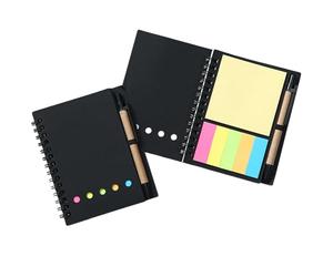 curfair Bloc-notes compact à clipser - Carnet à spirale en papier kraft rustique avec étiquettes adhésives - Stylo à bille - Combinaison de bloc-notes - Noir