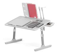 curfair Bureau de d'ordinateur Portable, Bureau à Rebord réglable avec Ventilateur léger, Bureau d'ordinateur Portable Pliant pour lit avec tiroir de Rangement Gris