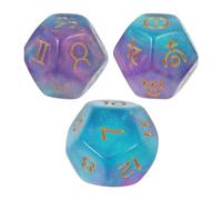curfair Jeu de dés du Zodiaque, Astrologie à 12 côtés, 3 pièces, Douze Signes de Constellation avec Chiffres dorés, Jouet Porte-Bonheur en résine pour Jeu de Cartes de Tarot, Divination Sets