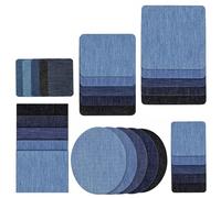 curfair Patchs thermocollants pour Jeans, kit de Patchwork en Denim, 25/30 pièces, réparation à Repasser Jeans déchirés rectangulaires, Forme carrée elliptique, Ensemble Patchs 30pcs
