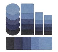 curfair Patchs thermocollants pour Jeans, kit de Patchwork en Denim, 25/30 pièces, réparation à Repasser Jeans déchirés rectangulaires, Forme carrée elliptique, Ensemble Patchs 25 pièces