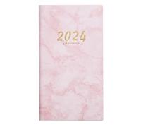 curfair Planificateur de Poche en Papier Lisse A6 2024, Anglais, Simili Cuir, Couverture Rigide, Ruban, Signet, sans saignement, épais, Agenda Quotidien, hebdomadaire, Gestion du Temps Rose