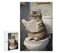 Curious Cat on Toilet Reading Newspaper Puzzle 1000 Pièces Educa Jouet en Bois Cadeau Unique Décoration Intérieure Jeu Éducatif Challenge Toy Adultes Et Enfants À Partir De 14 Ans 1000 PCS