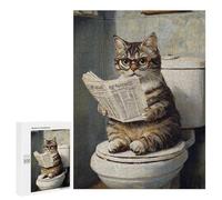 Curious Cat on Toilet Reading Newspaper Puzzle 1000 Pièces Educa Jouet en Bois Cadeau Unique Décoration Intérieure Jeu Éducatif Challenge Toy Adultes Et Enfants À Partir De 14 Ans 500 PCS