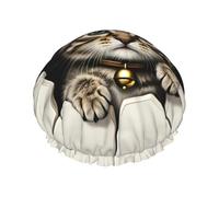 Curious Cat Paws Through Paper Bonnet de douche imperméable réutilisable pour femme - Couvre-cheveux élastique pour bain, spa, voyage et utilisation quotidienne