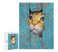 Curious Cat Peeking Through Wooden Plank Puzzle 1000 Pièces Educa Jouet en Bois Cadeau Unique Décoration Intérieure Jeu Éducatif Challenge Toy Adultes Et Enfants À Partir De 14 Ans 500 PCS