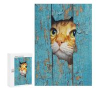 Curious Cat Peeking Through Wooden Plank Puzzle 1000 Pièces Educa Jouet en Bois Cadeau Unique Décoration Intérieure Jeu Éducatif Challenge Toy Adultes Et Enfants À Partir De 14 Ans 300 PCS