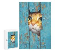 Curious Cat Peeking Through Wooden Plank Puzzle 1000 Pièces Educa Jouet en Bois Cadeau Unique Décoration Intérieure Jeu Éducatif Challenge Toy Adultes Et Enfants À Partir De 14 Ans 1000 PCS