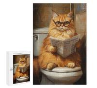 Curious Cat Reading Newspaper on Toilet Puzzle 1000 Pièces Educa Jouet en Bois Cadeau Unique Décoration Intérieure Jeu Éducatif Challenge Toy Adultes Et Enfants À Partir De 14 Ans 1000 PCS