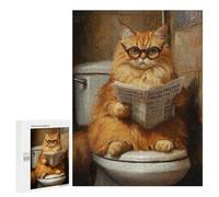 Curious Cat Reading Newspaper on Toilet Puzzle 1000 Pièces Educa Jouet en Bois Cadeau Unique Décoration Intérieure Jeu Éducatif Challenge Toy Adultes Et Enfants À Partir De 14 Ans 500 PCS