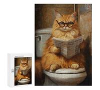 Curious Cat Reading Newspaper on Toilet Puzzle 1000 Pièces Educa Jouet en Bois Cadeau Unique Décoration Intérieure Jeu Éducatif Challenge Toy Adultes Et Enfants À Partir De 14 Ans 300 PCS