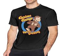 Curious George Men's Pure Cotton Short-Sleeved T-Shirt Cool Tee Black XL