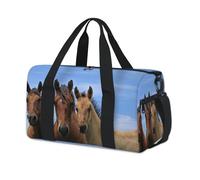 Curious Horses Sac de sport pour enfants, filles, garçons, femmes, hommes, chevaux, week-end, voyage, sac de sport décontracté